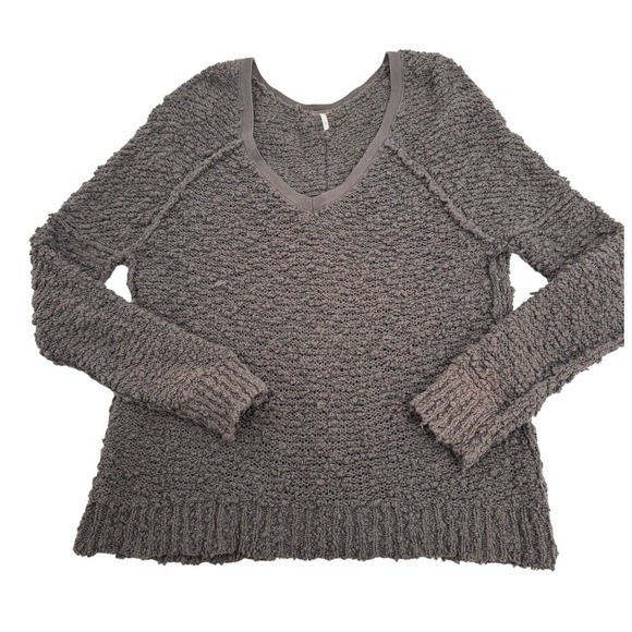 Free People Songbird Oversized Chunky Knit V-Neck Sweater Brown Medium‎ Weight - Picture 1 of 10